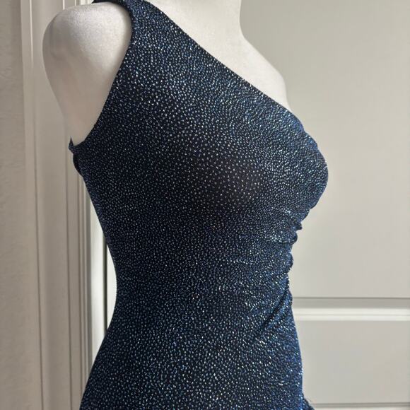 VTG City Triangles Sparkly Maxi Bodycon Formal Gown M One Shoulder Prom Y2K - Picture 2 of 12